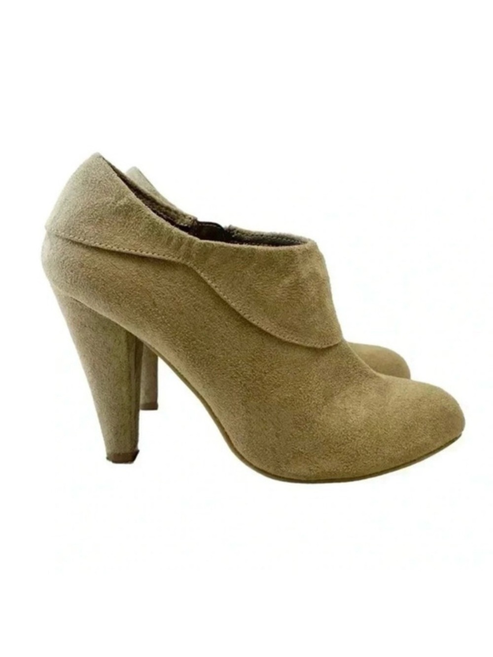 Vintage Ankle Bootie Cone Heel Y2K Tan Faux Suede Size 8